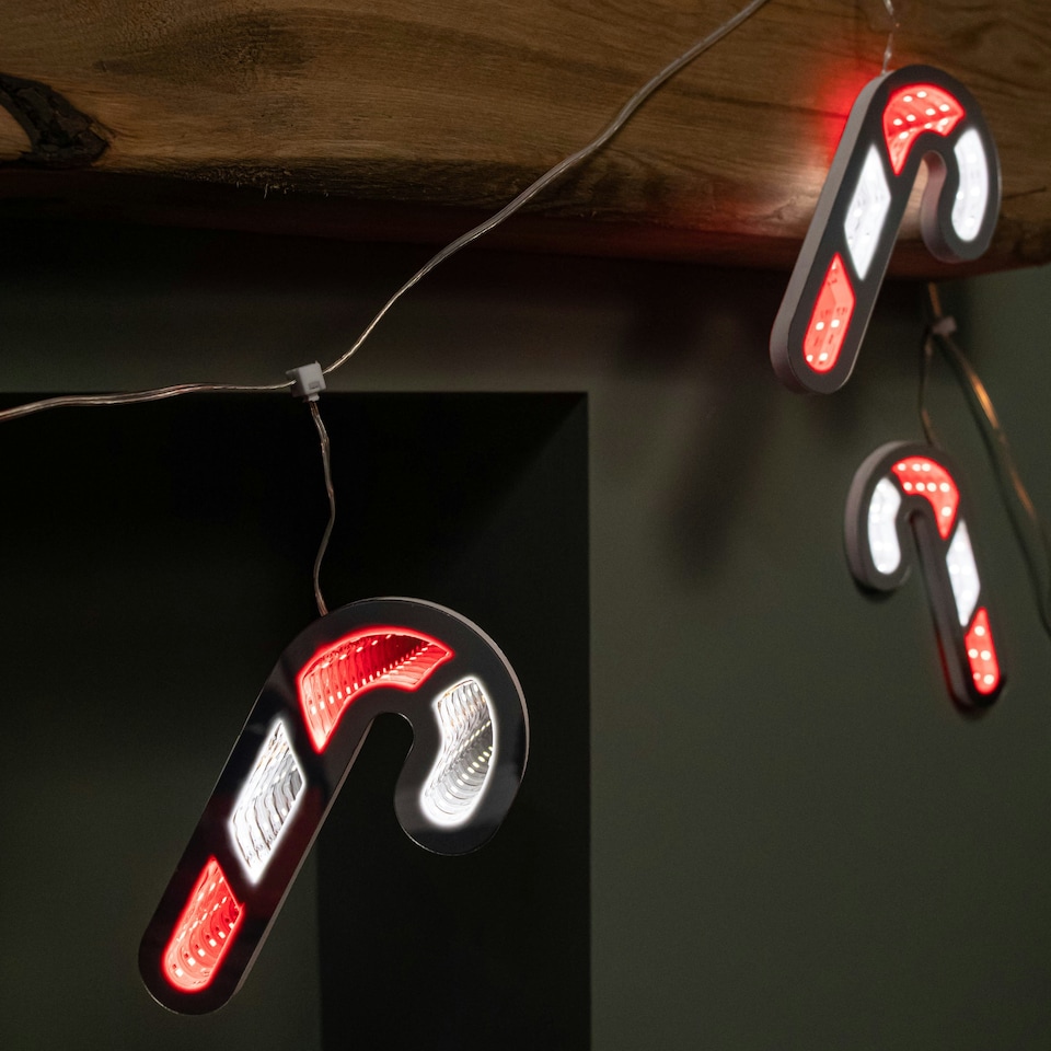 image 1 of 1.75m 6 Infinity Hanging Christmas Candy Cane Garland with Red and White LEDs