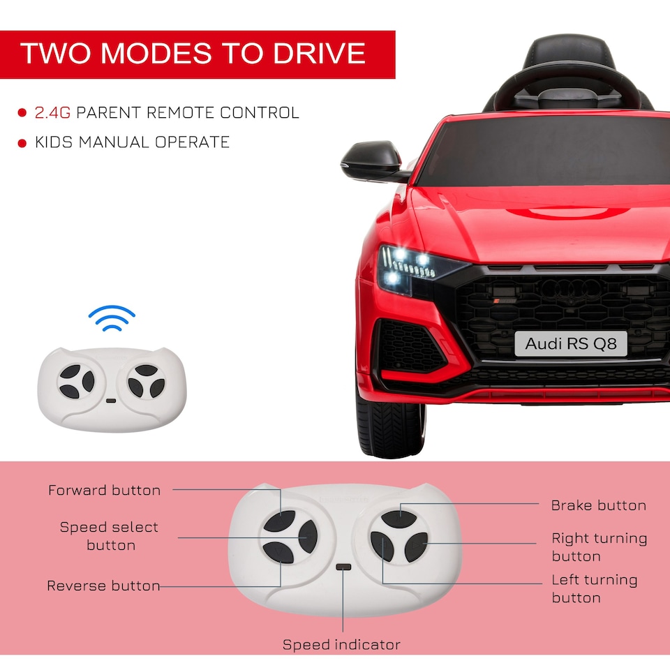 image 1 of HOMCOM Audi RS Q8 6V Kids Electric Ride On Car Toy w/ Remote Control Red