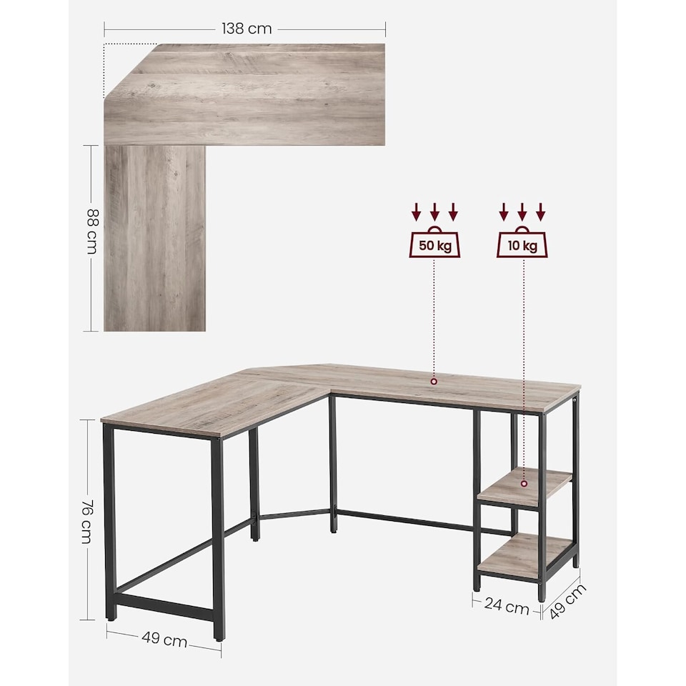 image 1 of Corner Office L-Shaped Computer Desk with Storage Shelves, Greige and Black
