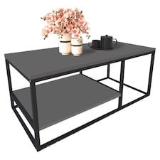 2-Shelf Wooden Rectangle Coffee & Side Table With Metal Frame Living Room Decor | Multi | Anthracite