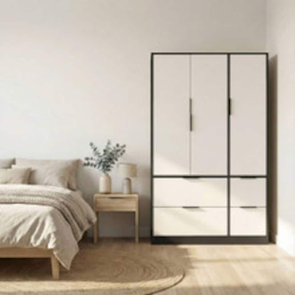 image 1 of FUJI 3 Door 4 Drawer Wardrobe | Black | Black & White | 117 x 55 x 8.5 | 1