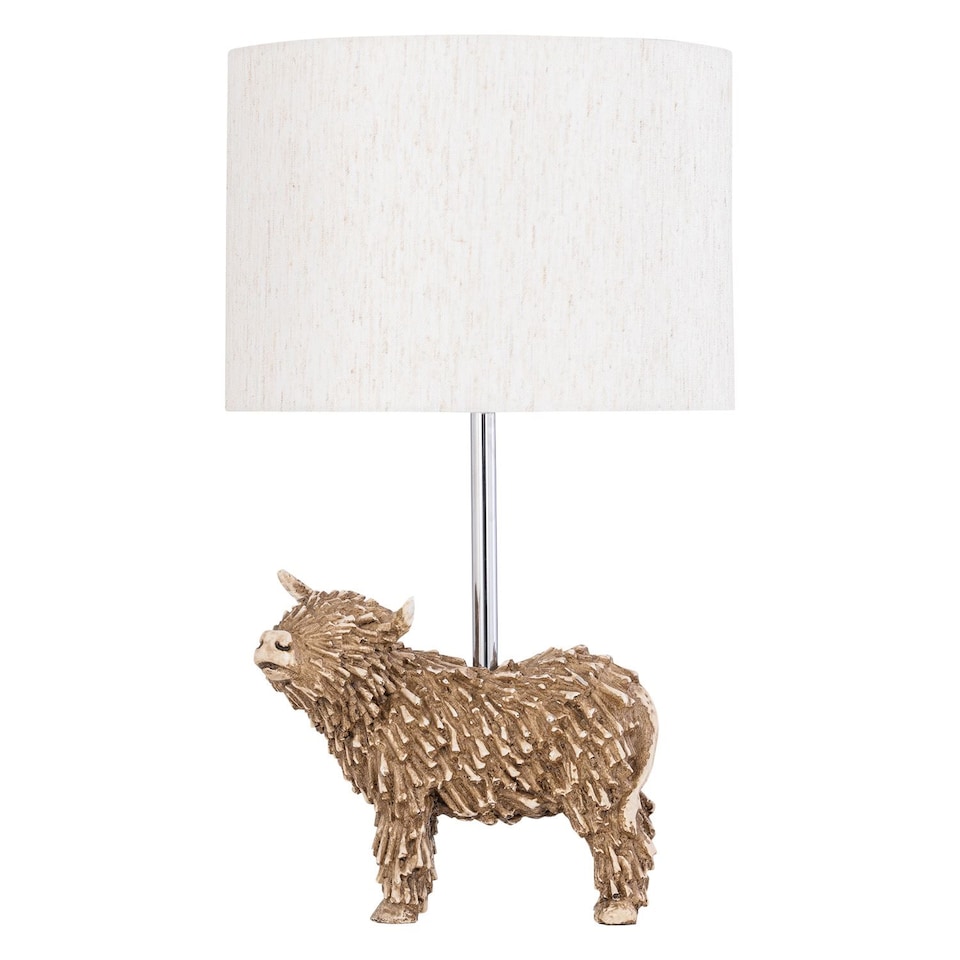 image 1 of Angus - Highland Cow Table Lamp With Oatmeal Linen Shade | Brown | Large | 1