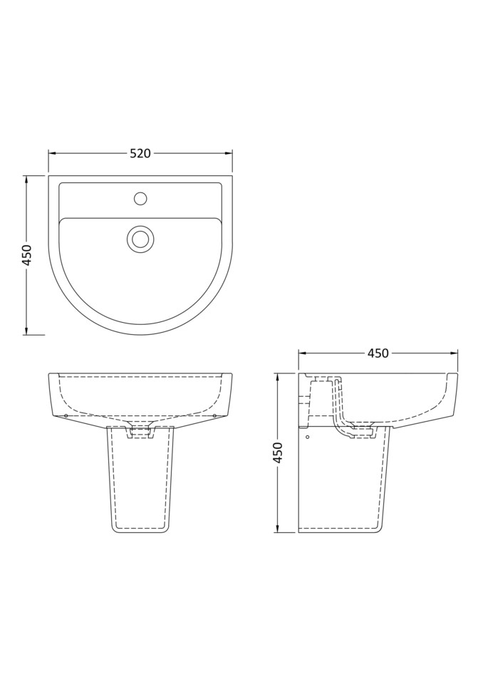 image 1 of Balterley Mila Round 1 Tap Hole Ceramic Basin with Semi Pedestal Bathroom Sink (Tap Not Included) | White | White