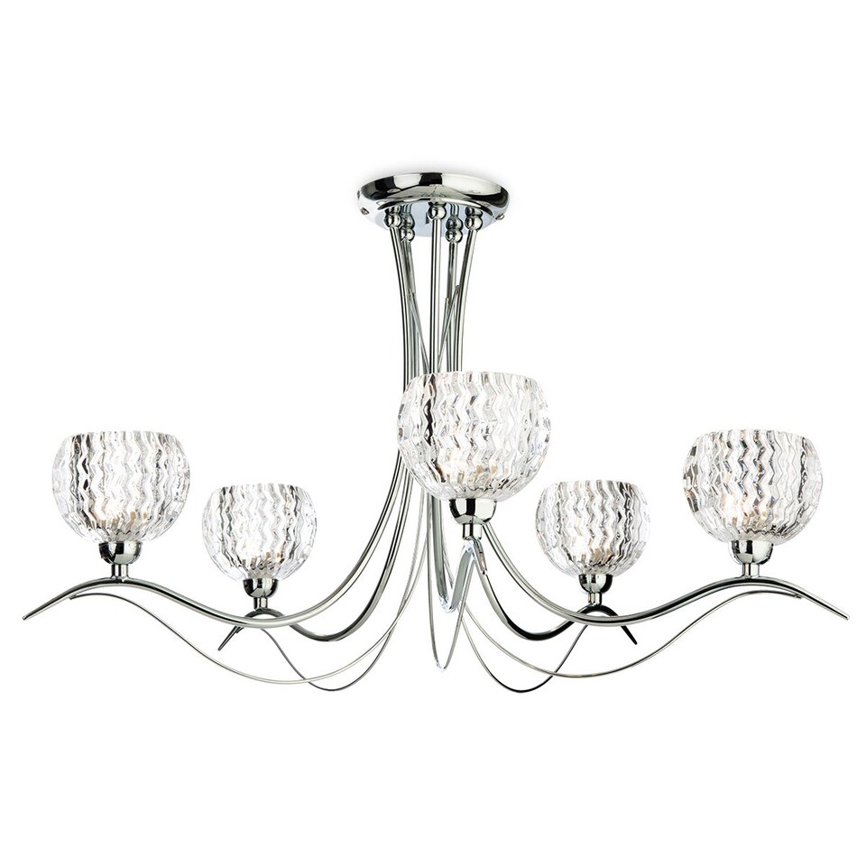 Blanche 5 Light Semi Flush Multi Arm Ceiling Light Chrome, Moulded Clear Glass, G9