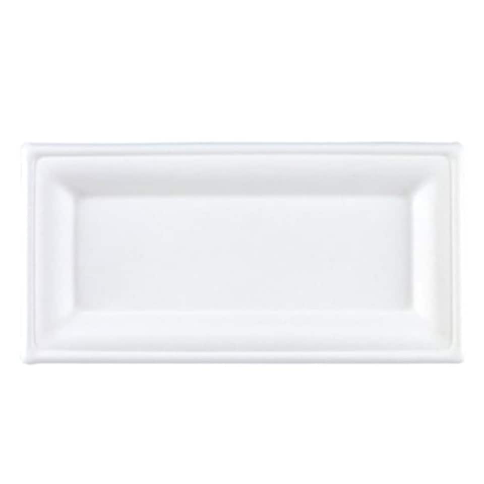 image 1 of White Rectangular Compostable Bagasse Serving Tray Plates 26cm - Pack of 25