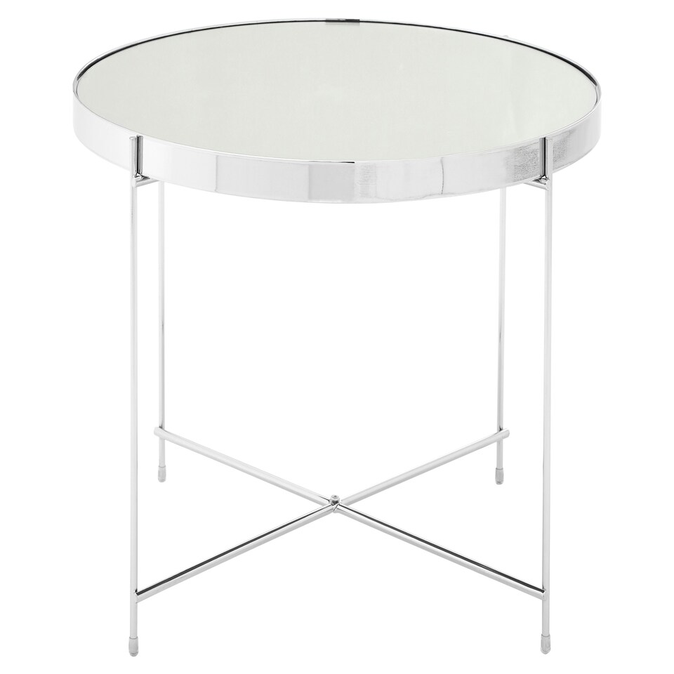image 1 of Polished Large Silver Mirror Side Table,Round Table With Mirror Glass Top,Chrome Lattice Base Lounge Sofa