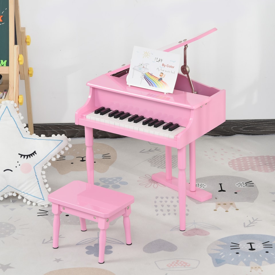 image 1 of HOMCOM 30 Keys Mini Kids Piano with Music Stand and Bench Best Gifts Toy