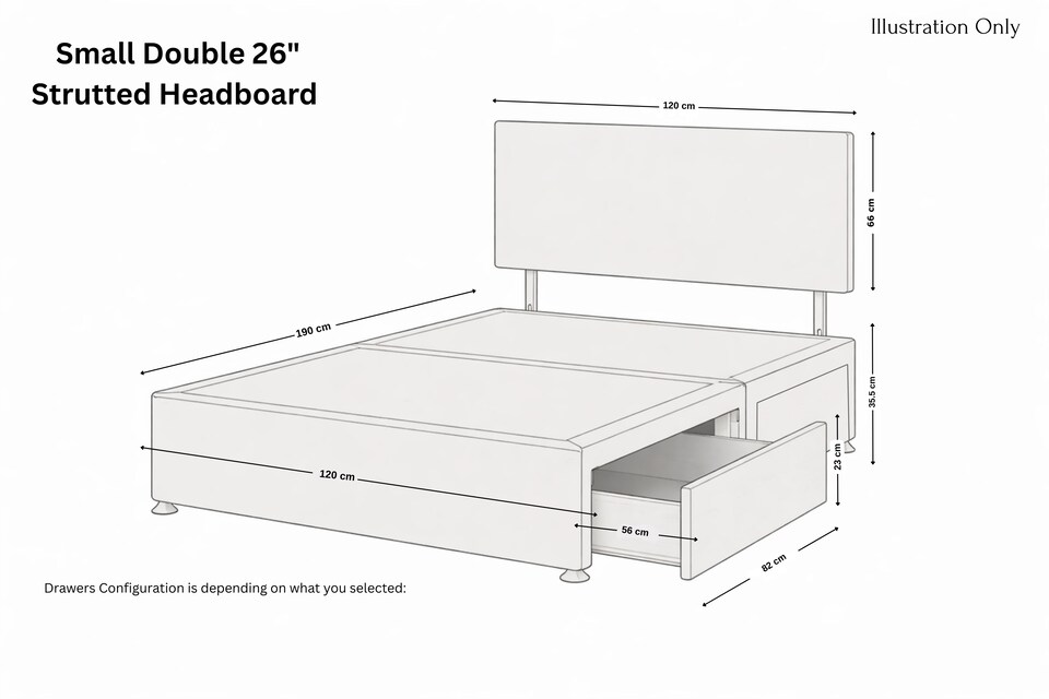 image 1 of Sloomy Alabama Navy Plush Divan Bed Base 2 Drawers Same Side With 26 Inch Strutted Headboard | Blue | Navy | Small Double | 1