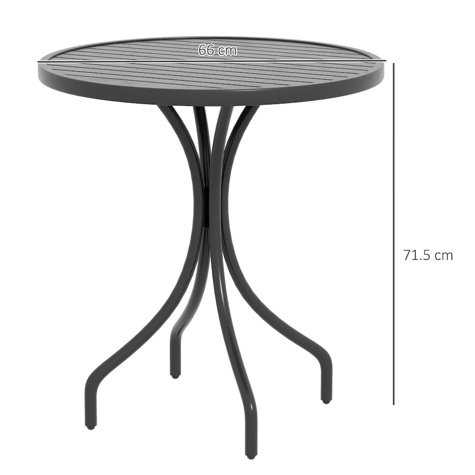 image 1 of Outsunny Round Garden Table Outdoor Side Table with Steel Frame Black