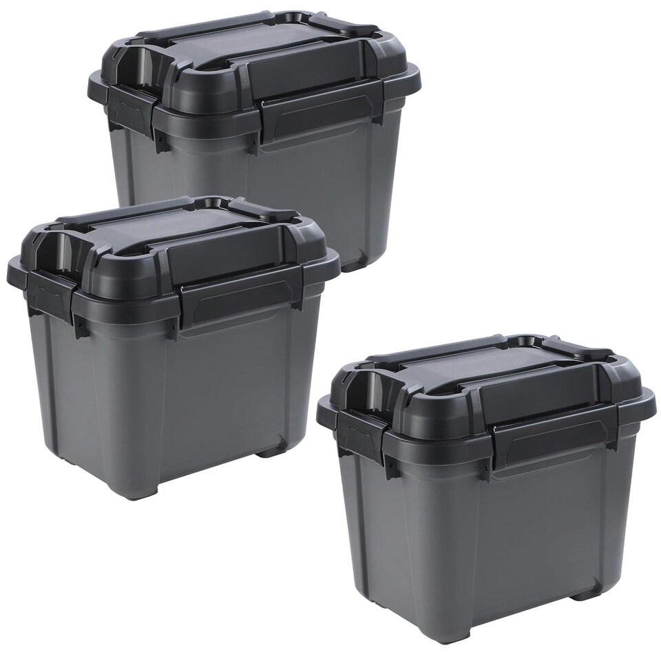image 1 of 3 x 12 Litre Black Plastic Storage Bunker Trough Boxes/Tubs Ideal For DIY Use Complete With Lid Black