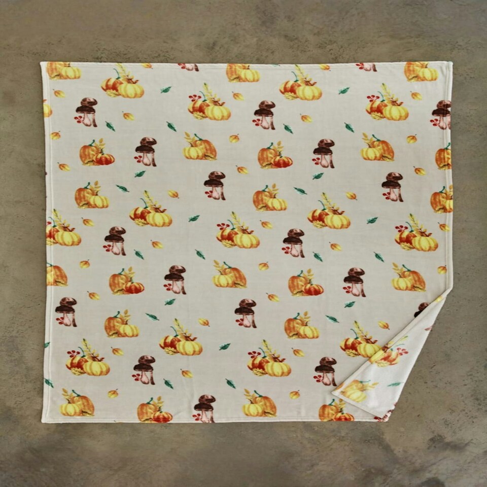 image 1 of Pumpkin Party Throw – Natural Fleece Blanket with Harvest Pumpkin Print 140x180cm Multi | Natural