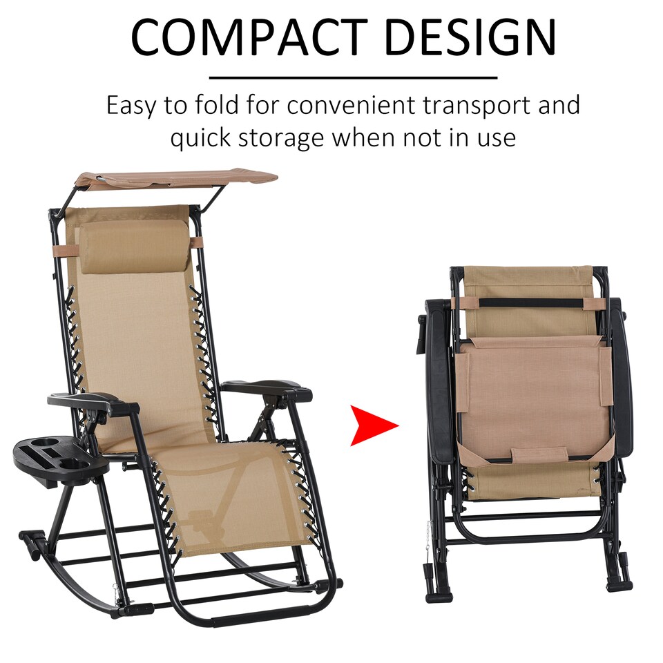 image 1 of Outsunny Folding Recliner Chair Outdoor Lounge Rocker Zero-Gravity Seat | White | Beige