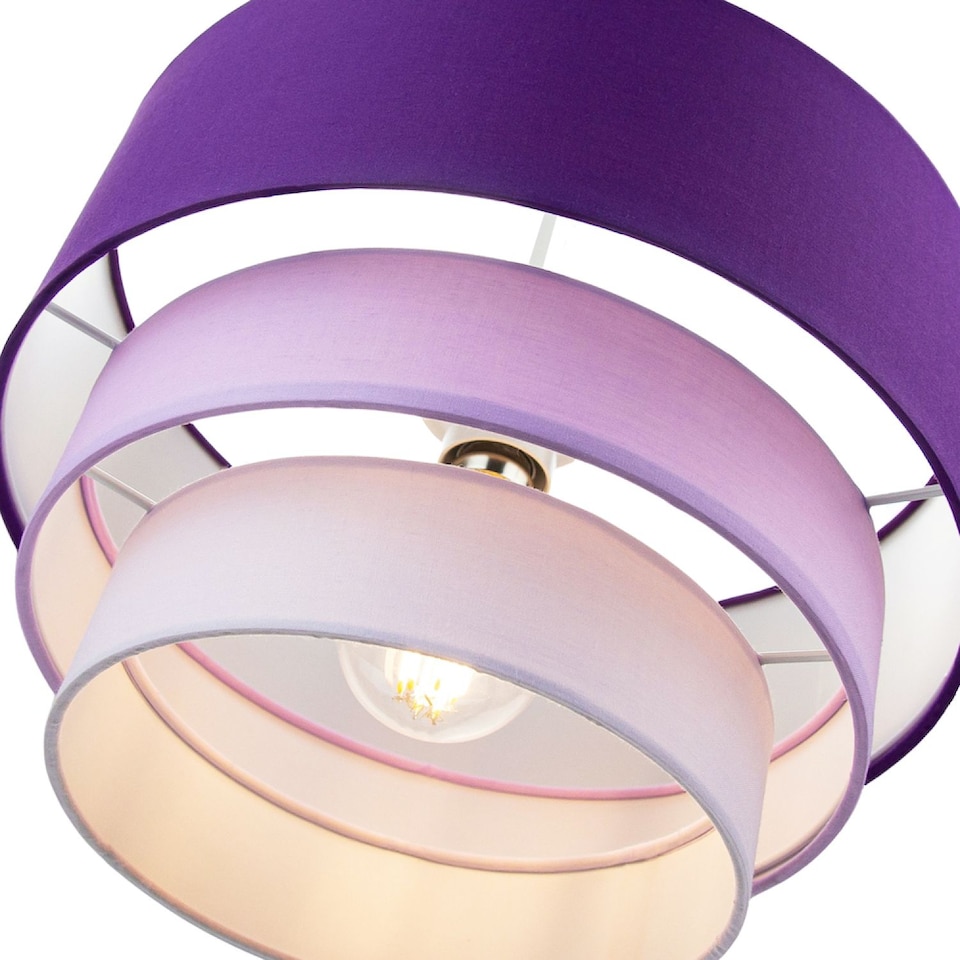 image 1 of Contemporary Round Triple Tier Purple/Lilac Cotton Fabric Pendant Light Shade | Purple | Purple | 1