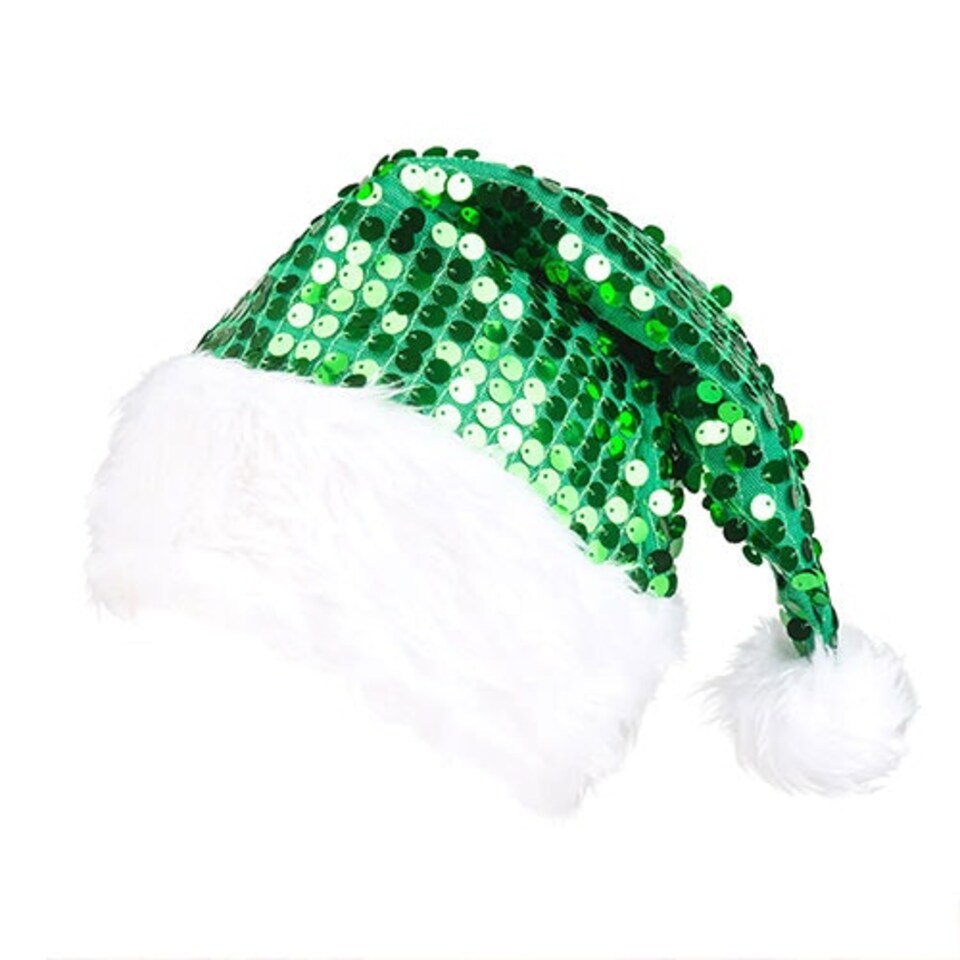 image 1 of Green Sequin Santa Hat Christmas Fancy Dress