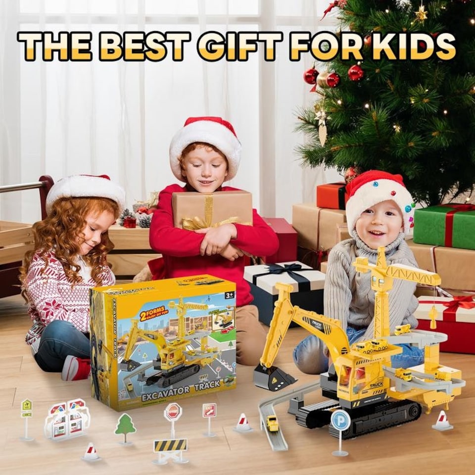 image 1 of Crane Truck Toy Construction Vehicle Toy with Race Track