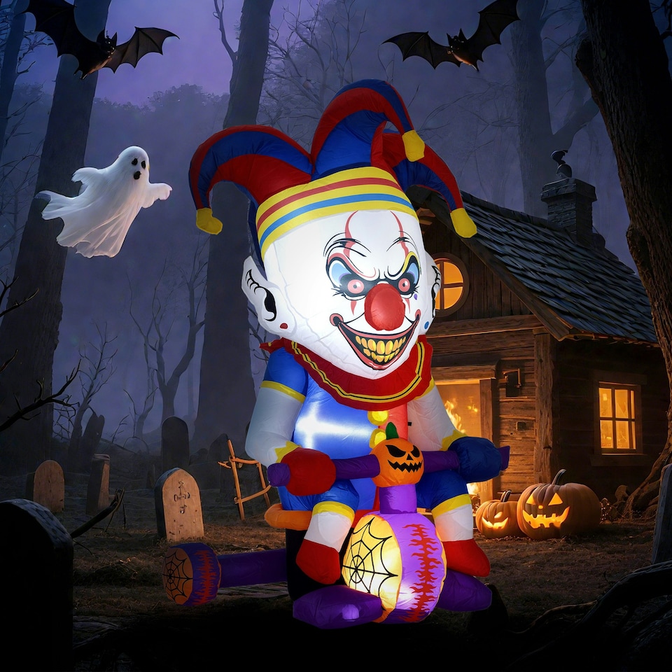 image 1 of Outsunny 4ft Blow Up Outdoor Halloween Decoration, Clown on Bicycle