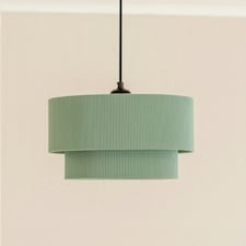 ValueLights Mason Ruched Crinkle Green Fabric Two Tier Ceiling Floor Table Lamp Shade