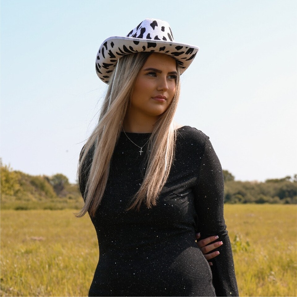 image 1 of Pack of 2 White Cow Print Cowboy Hat White | One Size