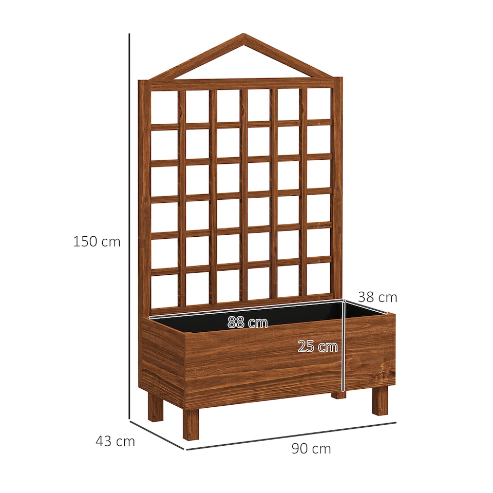 image 1 of Outsunny Wooden Garden Planters with Trellis for Vine Climbing Plants Brown | Brown | Brown