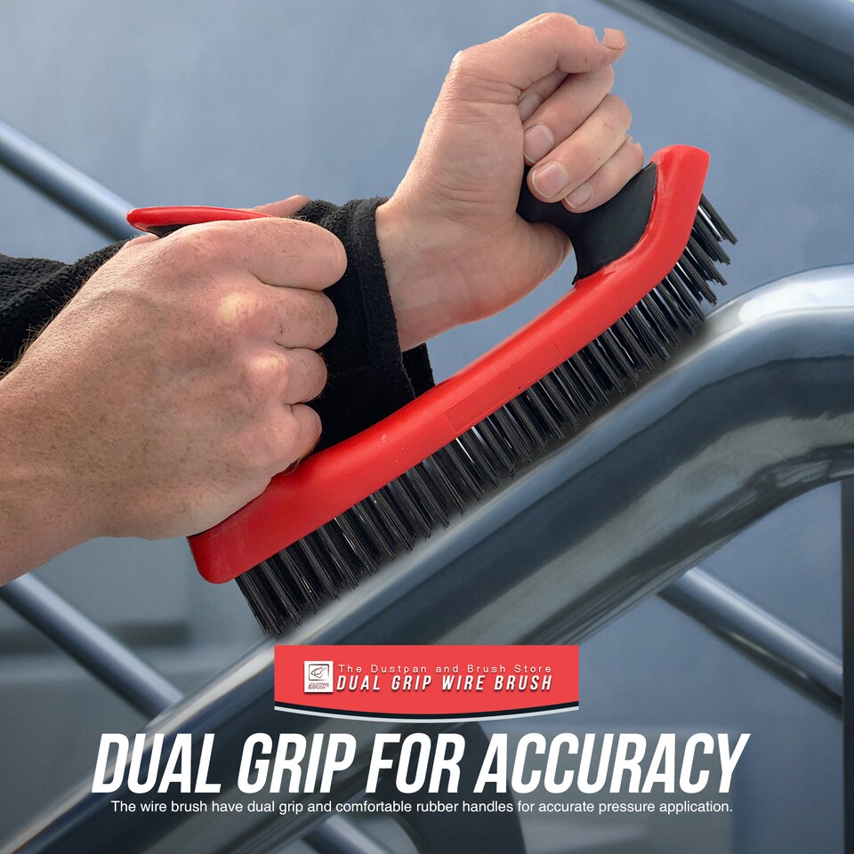 image 1 of Dual Grip Large Wire Scrubbing Brush with Steel Bristles for Heavy Duty Cleaning