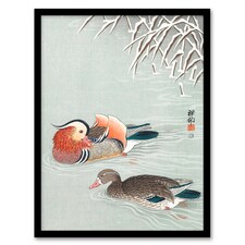Ohara Koson Framed Wall Art Print Two Mandarin Ducks in Snow Home Décor