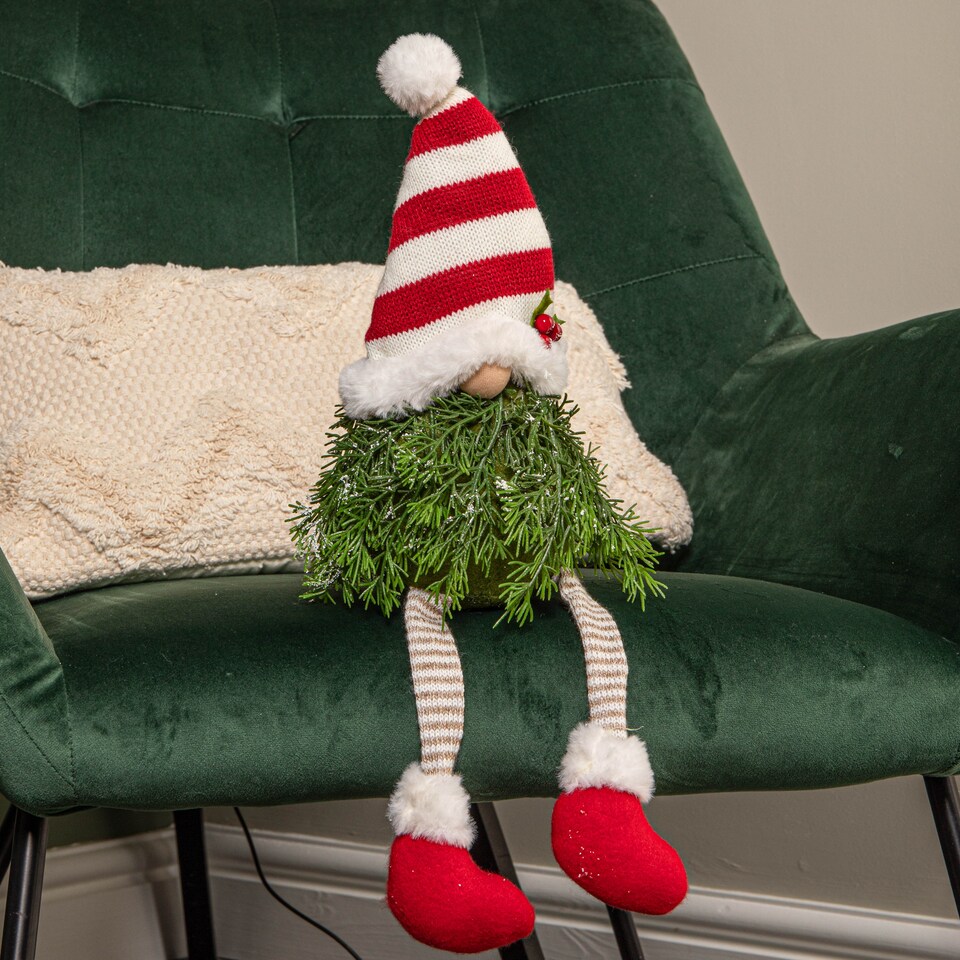 image 1 of 48cm Red and White Christmas Tree Sitting Gonk with Dangly Legs and Striped Hat