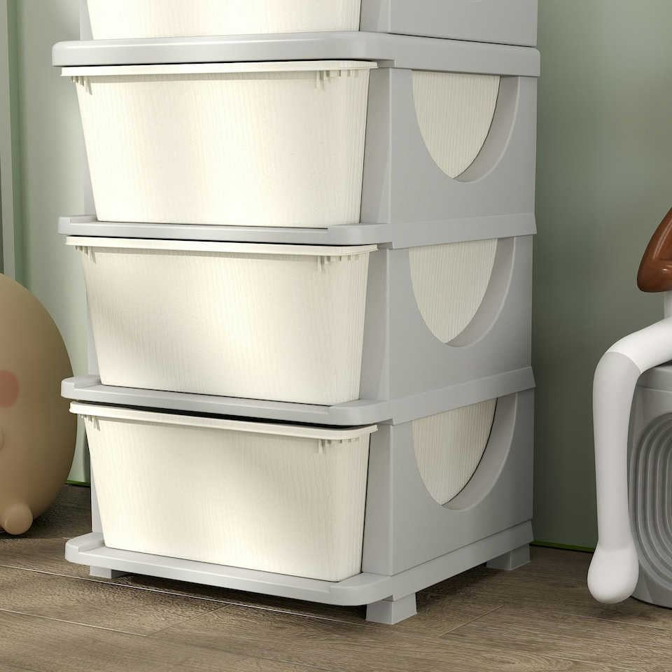image 1 of HOMCOM Kids Storage Units with Drawers 3 Tier Chest Dresser Tower Cream | 37 x 37 x 76 cm