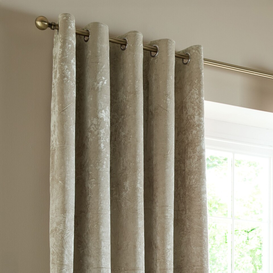 image 1 of Catherine Lansfield Crushed Velvet Lined Eyelet Curtains | Cream | Natural