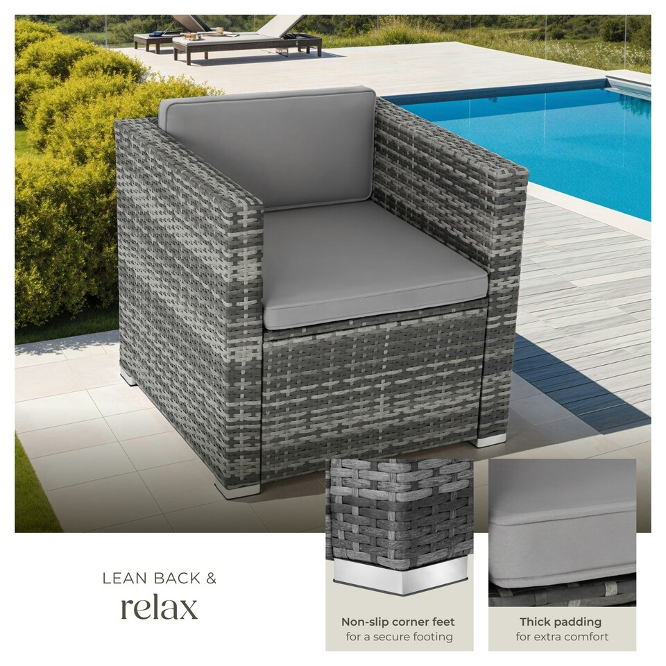 image 1 of Rattan Garden Armchair Lignano - UV-resistant, with seat and back cushions Grey