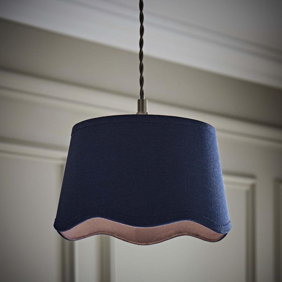image 1 of ValueLights Mabel Small Navy Scallop Linen Lamp Shade and Bulb | Blue