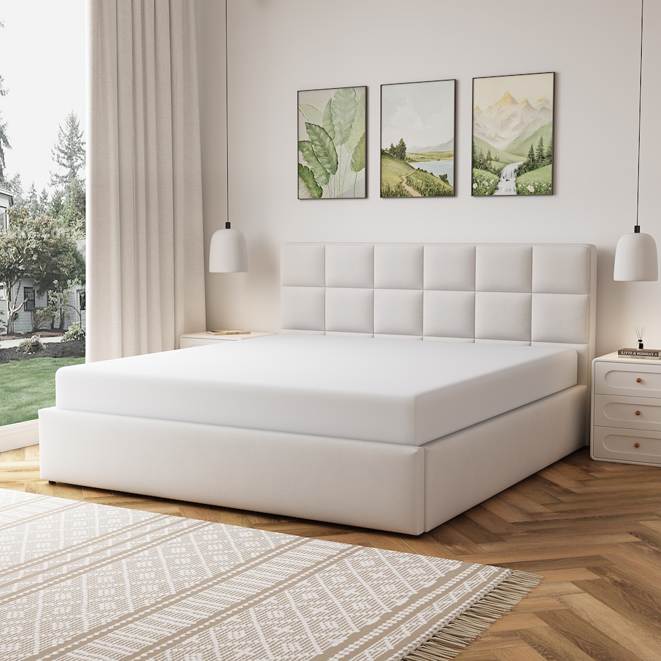 image 1 of Richwood Fabric 180cm Superking Ottoman Bed Frame with Storage - Beige