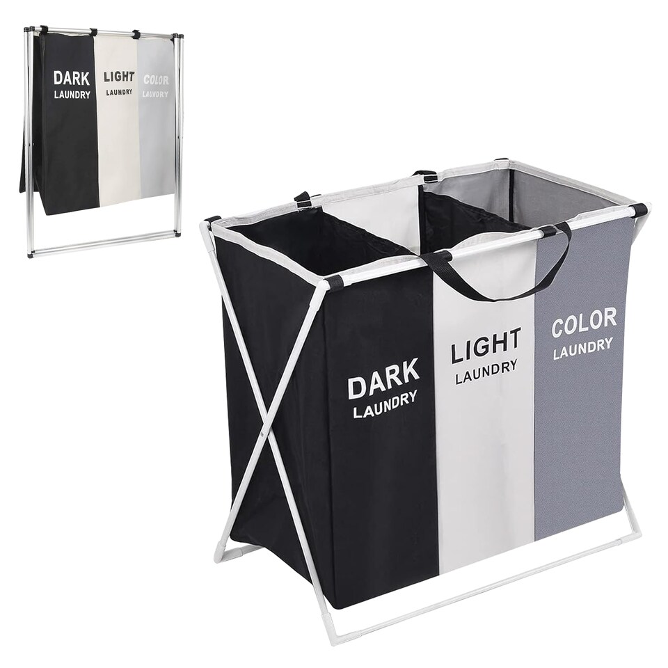image 1 of 3 Large Compartment Collapsible Laundry Basket, Waterproof Laundry Hamper