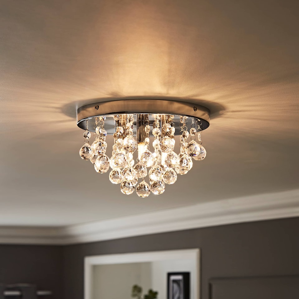 image 1 of ValueLights Mitre Chrome Droplet Flush Ceiling Fitting Clear Droplets | Chrome