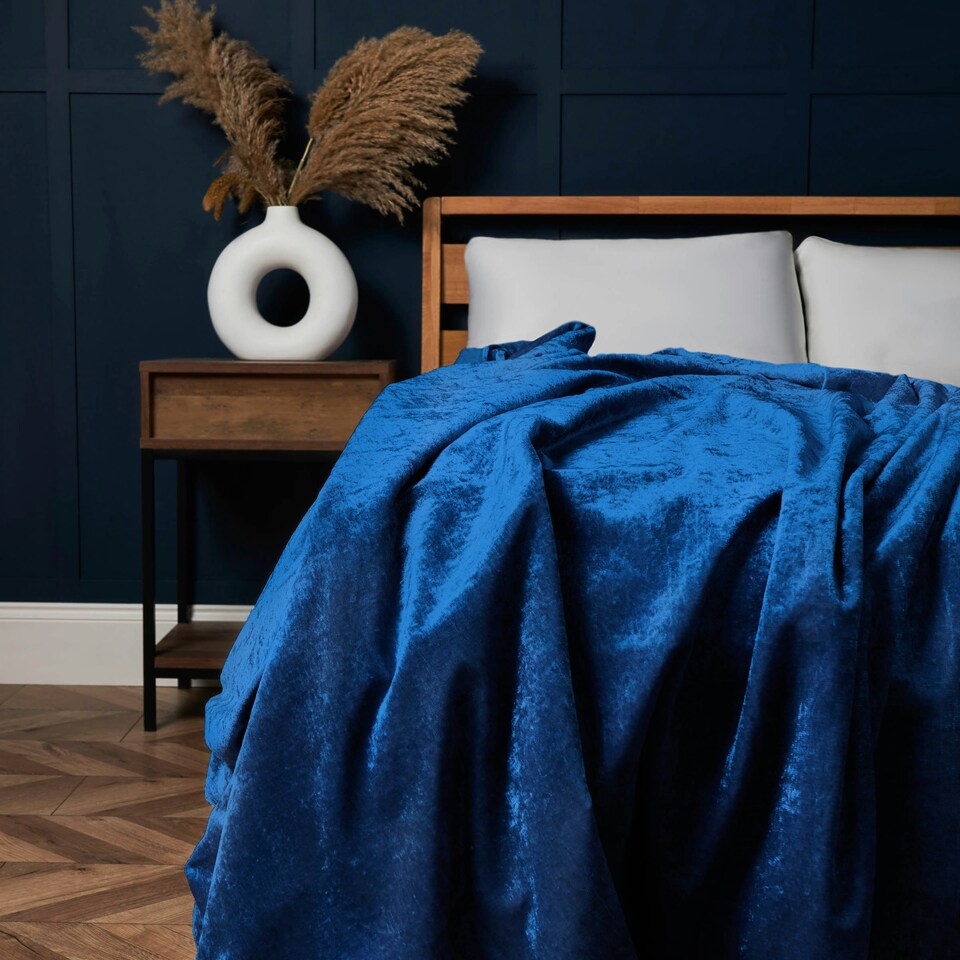 image 1 of BHS Crushed Velvet Throw, Navy Blue | Navy