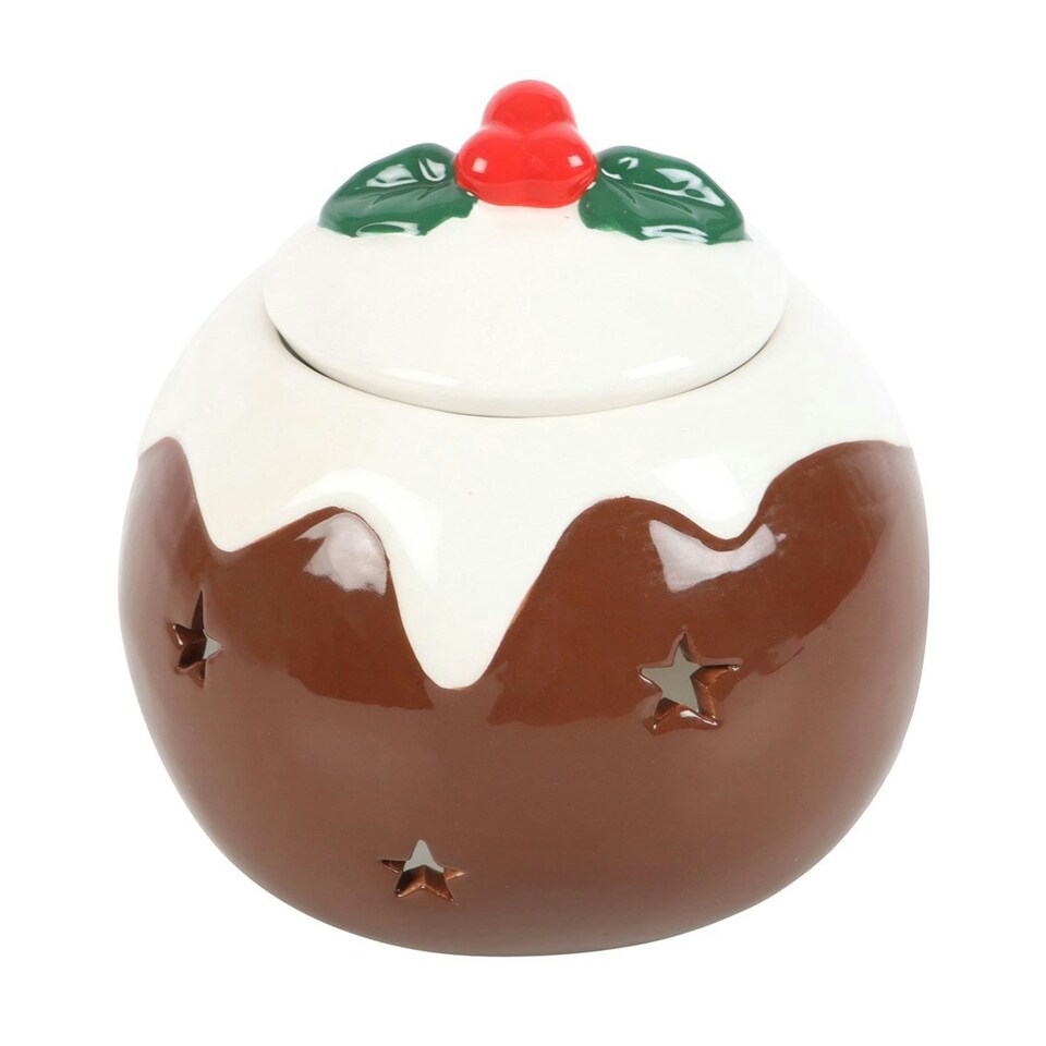 image 1 of Something Different Christmas Pudding Oil Burner - Brown/White - One Size
