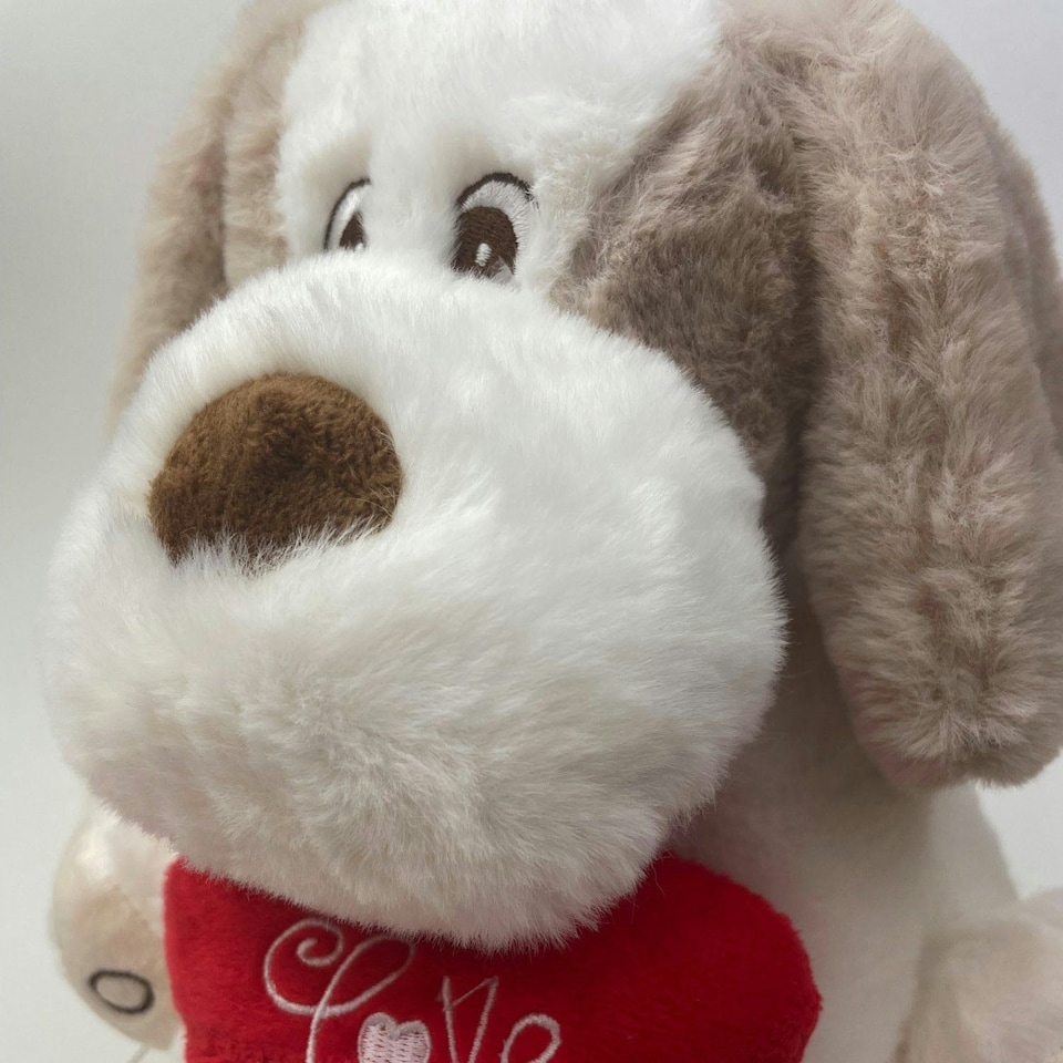 image 1 of Valentines Soft Toy Dog Puppy Holding Love Heart Plush Toy Brown Dog