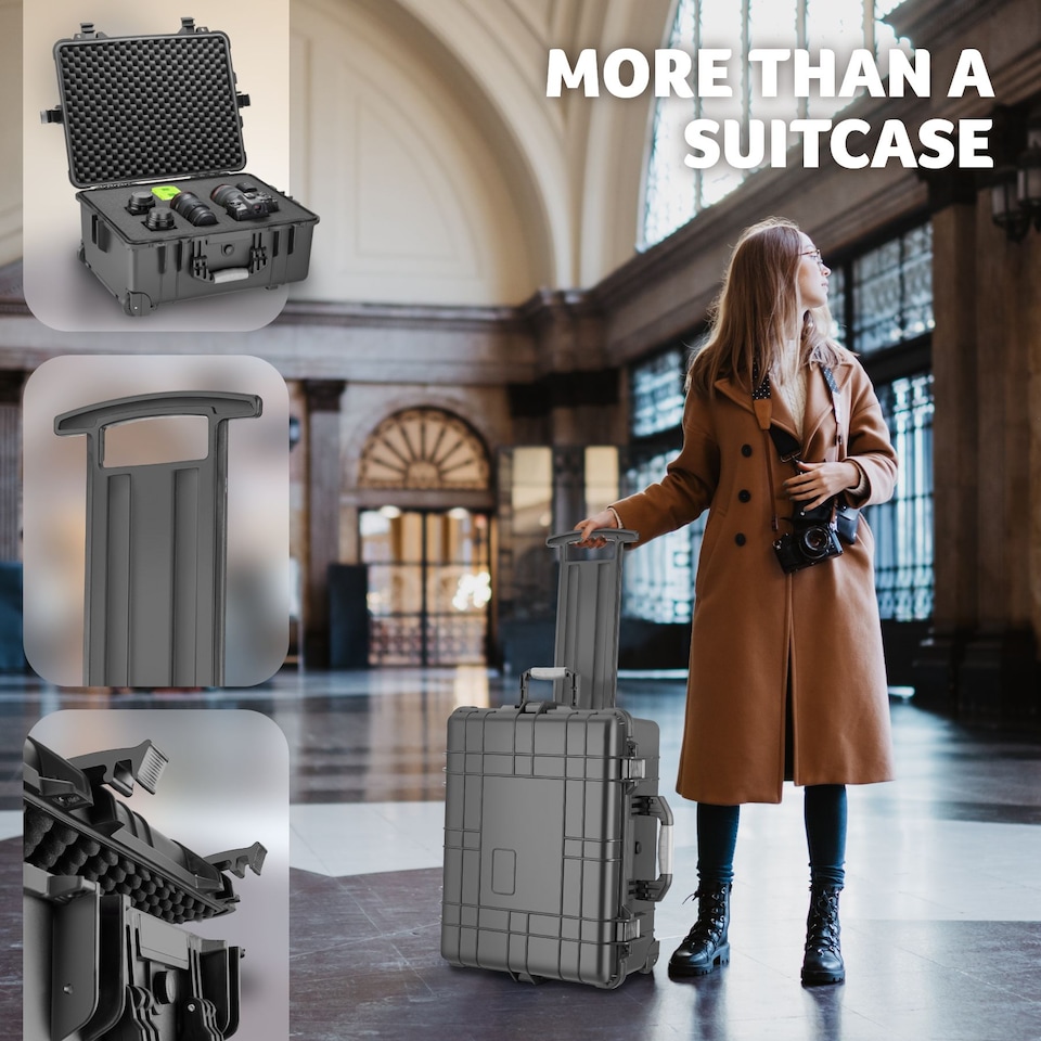 image 1 of Camera Case - hard shell, foam inserts, waterproof, telescopic handle | Black | black | M | 1