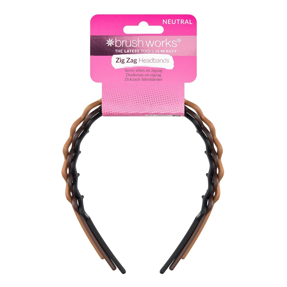 image 1 of Brushworks Neutral Zig Zag Headbands - 3 Pack | Grey | Black, Beige, Dark Brown