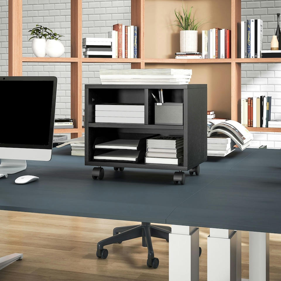 image 1 of HOMCOM Printer Stand with Storage Printer Cart on Wheels for Home Office Black