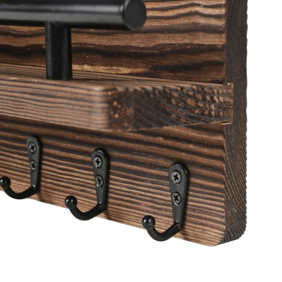 image 1 of Living and Home Rustic Paulownia Wall Key Holder - Brown