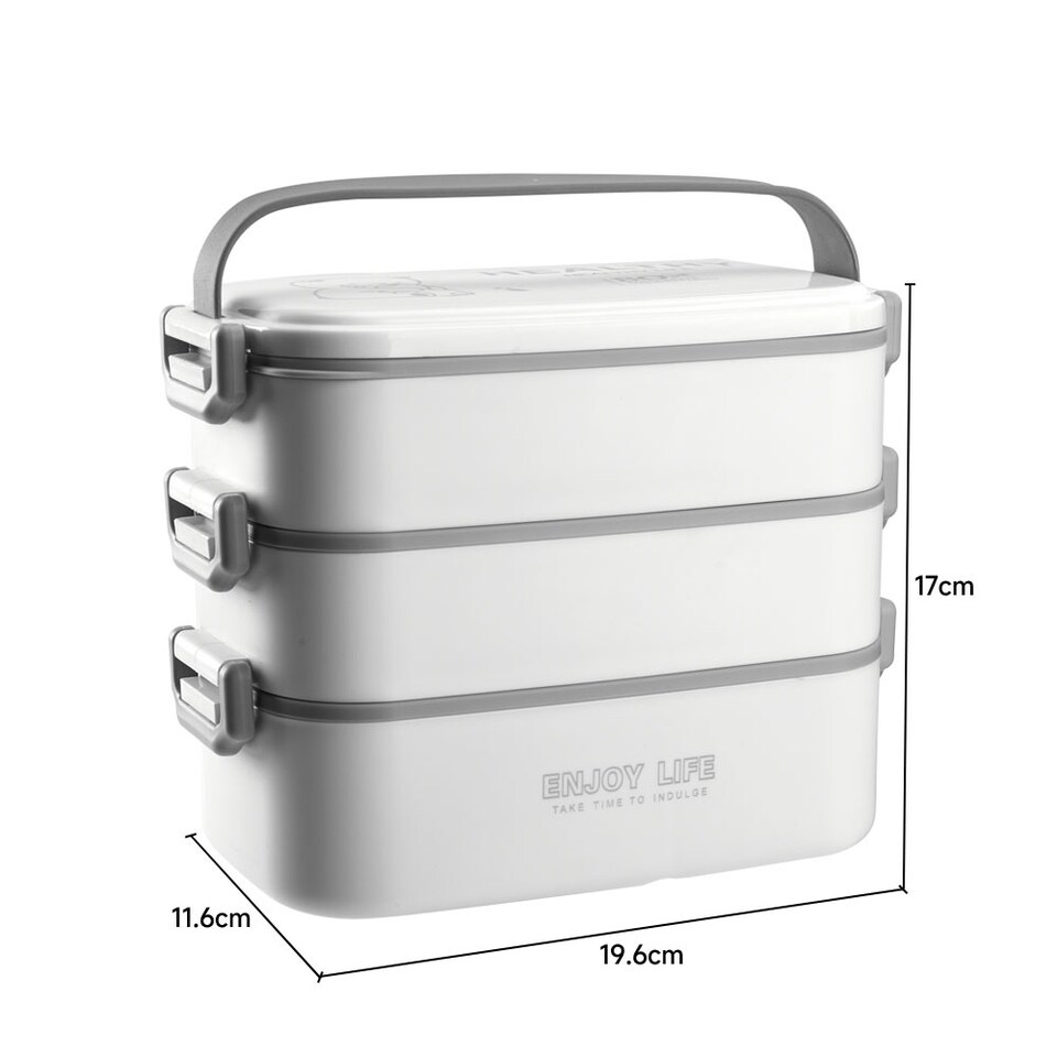 image 1 of Living and Home Stackable Bento Lunch Box with Handle 2 Layer, White, 2700ml | White