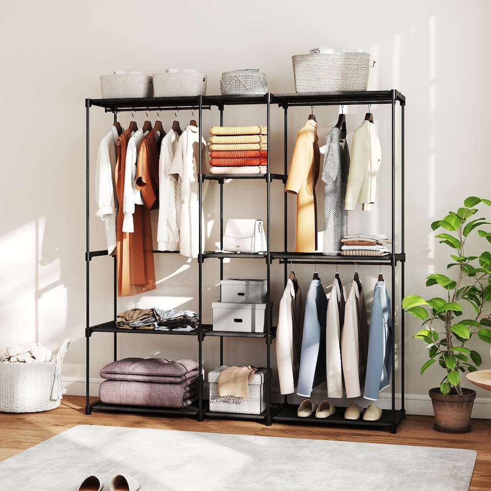 image 1 of HOMCOM Open Portable Wardrobe, Clothes Rack with 8 Shelves, Black