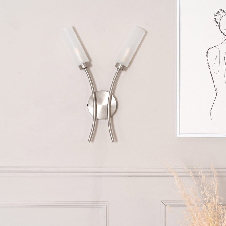 image 1 of ValueLights Maya Brushed Chrome 2 Way Curved Upright Wall Light | Silver