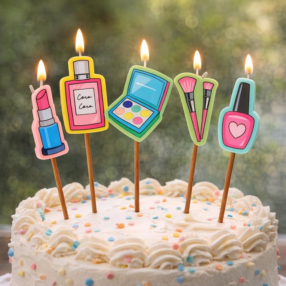 image 1 of Novelty Birthday Cake Candle Set - Makeup