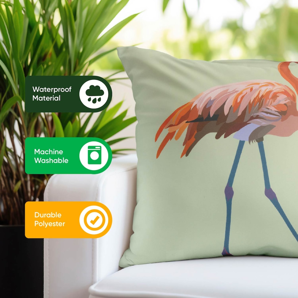 image 1 of Gardenwize Solo Flamingo Scatter Cushions Outdoor (Pair)