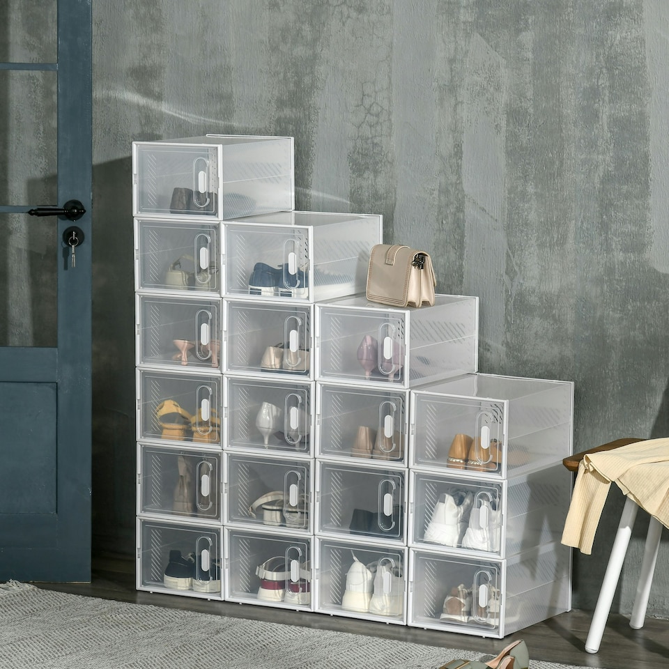 image 1 of HOMCOM 18PCS Stackable Clear Plastic Shoe Storage Box for UK/EU Size 12/46