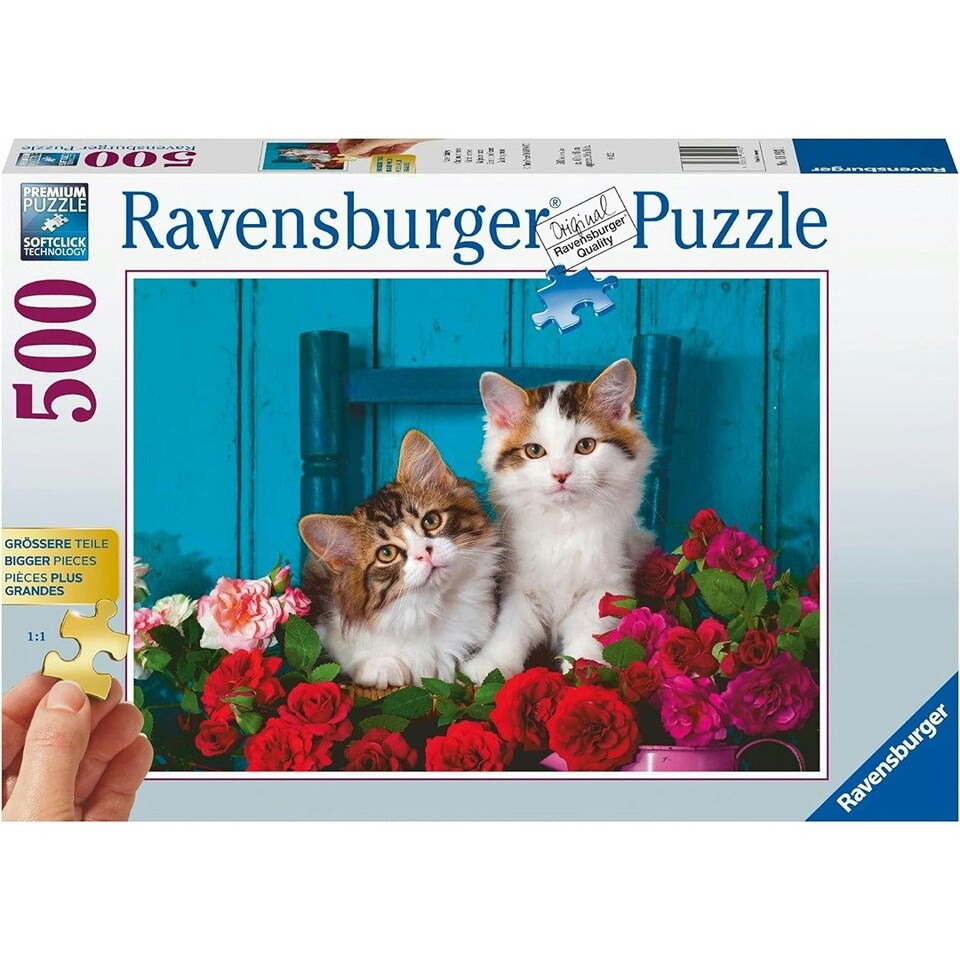 image 1 of Ravensburger Kittens And Roses 500 Piece Jigsaw Puzzle