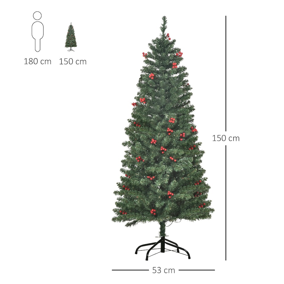 image 1 of HOMCOM 5FT Prelit Pencil Christmas Tree w/ LED Light, Berry, Xmas Decoration