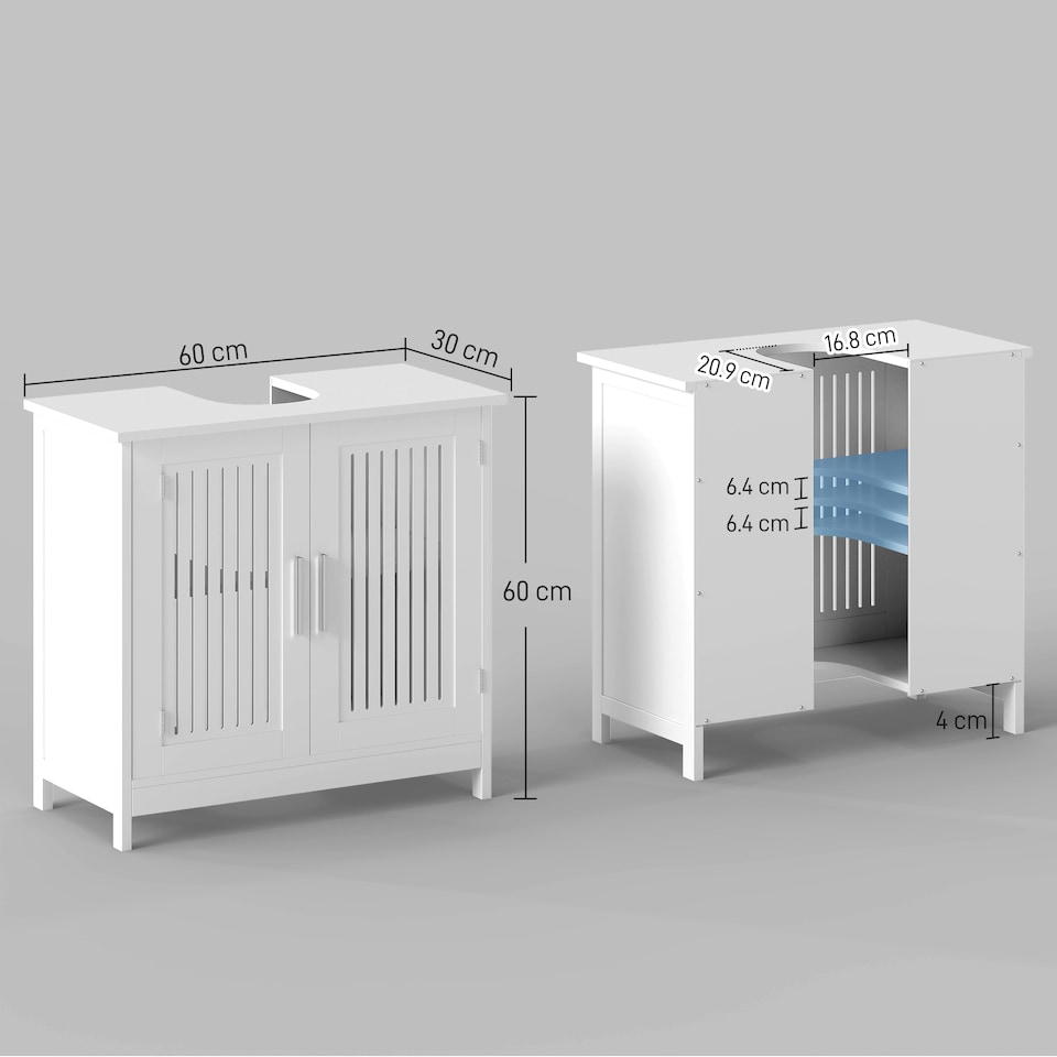 image 1 of kleankin Modern Under Sink Cabinet with 2 Doors, Bathroom Vanity Unit, Pedestal Under Sink Design, Storage Cupboard with Adjustable Shelves, White | White | White