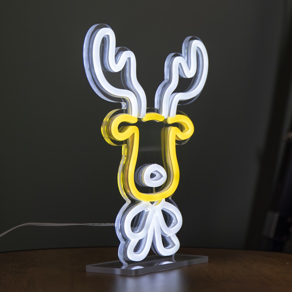 image 1 of 25cm Light up Christmas Reindeer Face Table Top Neon Sign